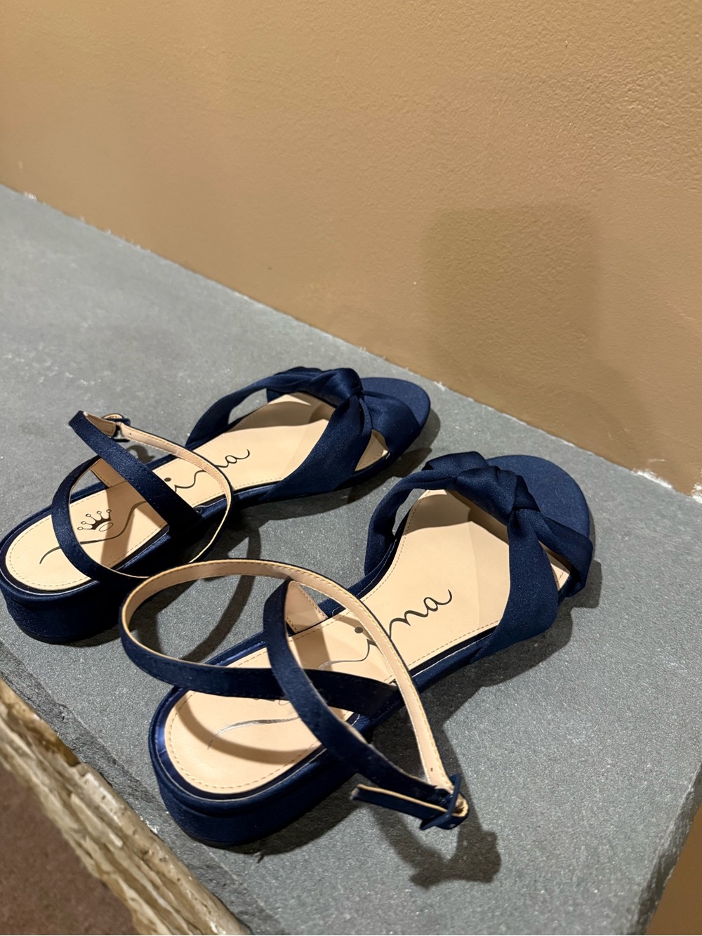 Ima Navy Blue Satin Sandals